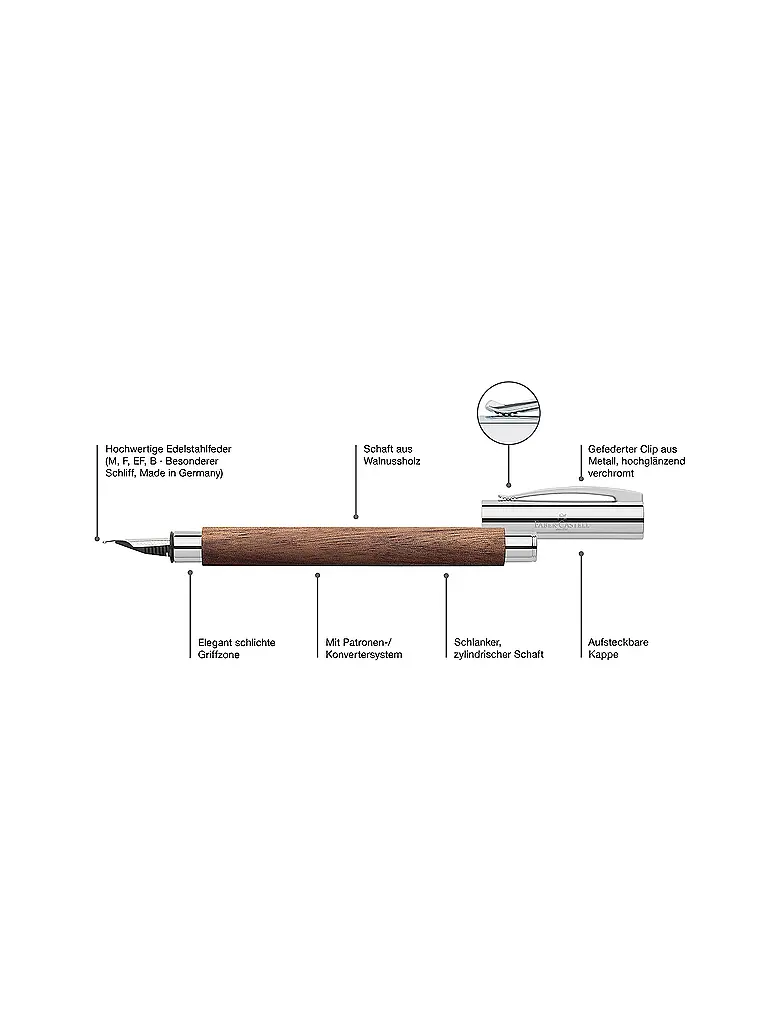 FABER-CASTELL | Ambition Noyer Stylo plume Taille de plume F, Marron | Marron