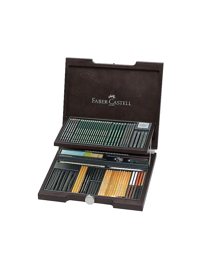 FABER-CASTELL | Coffret en bois Pitt Monochrome 86 pièces | Marron