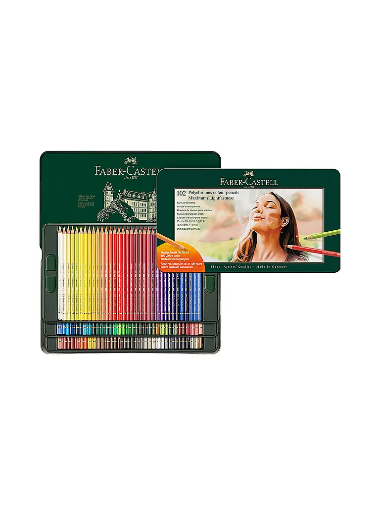 FABER-CASTELL | Crayons de couleur Polychromos 102 pièces, étui en métal | Vert foncé