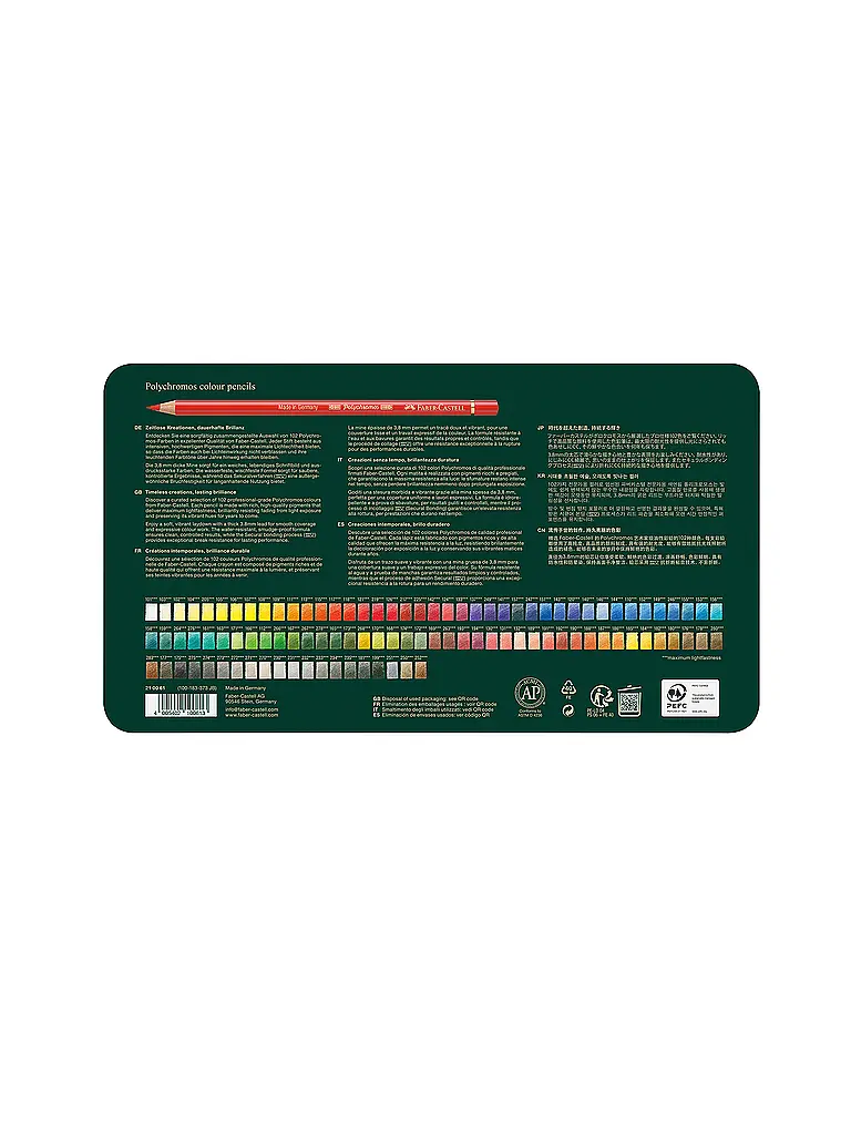 FABER-CASTELL | Crayons de couleur Polychromos 102 pièces, étui en métal | Vert foncé