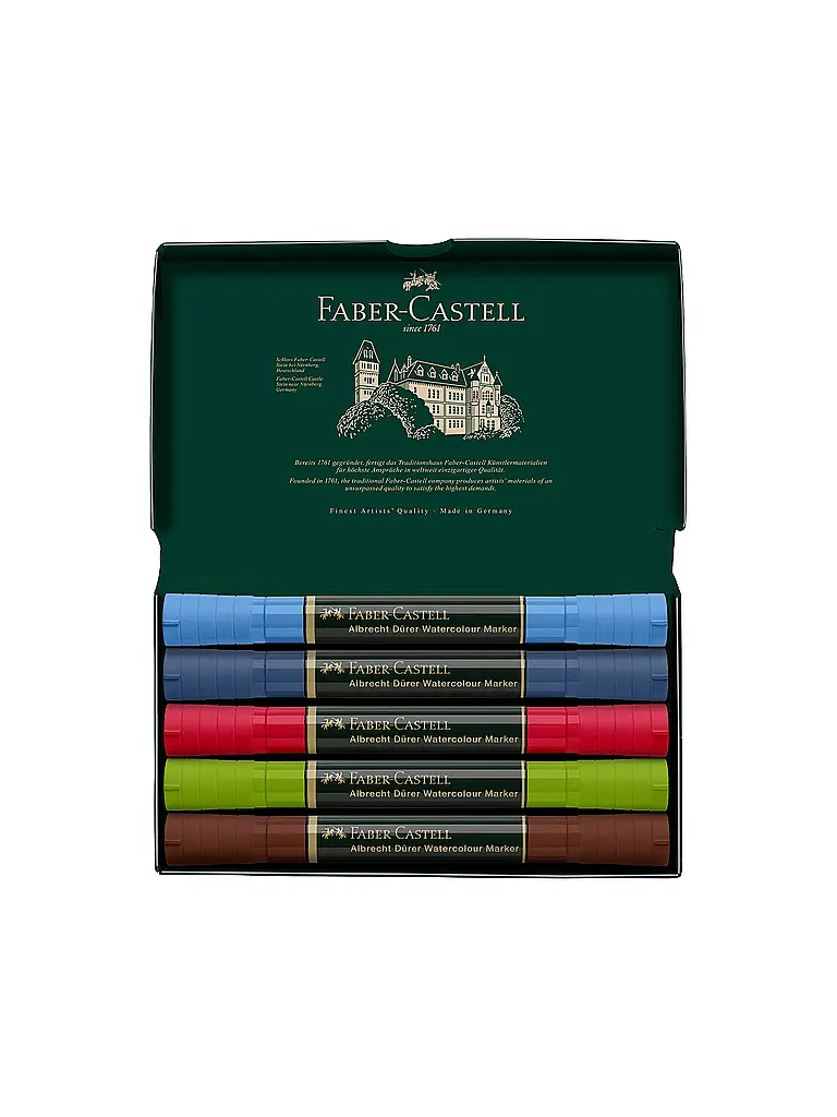 FABER-CASTELL | Marqueur aquarelle Albrecht Dürer, étui de 5, Urban Sketching | Vert foncé