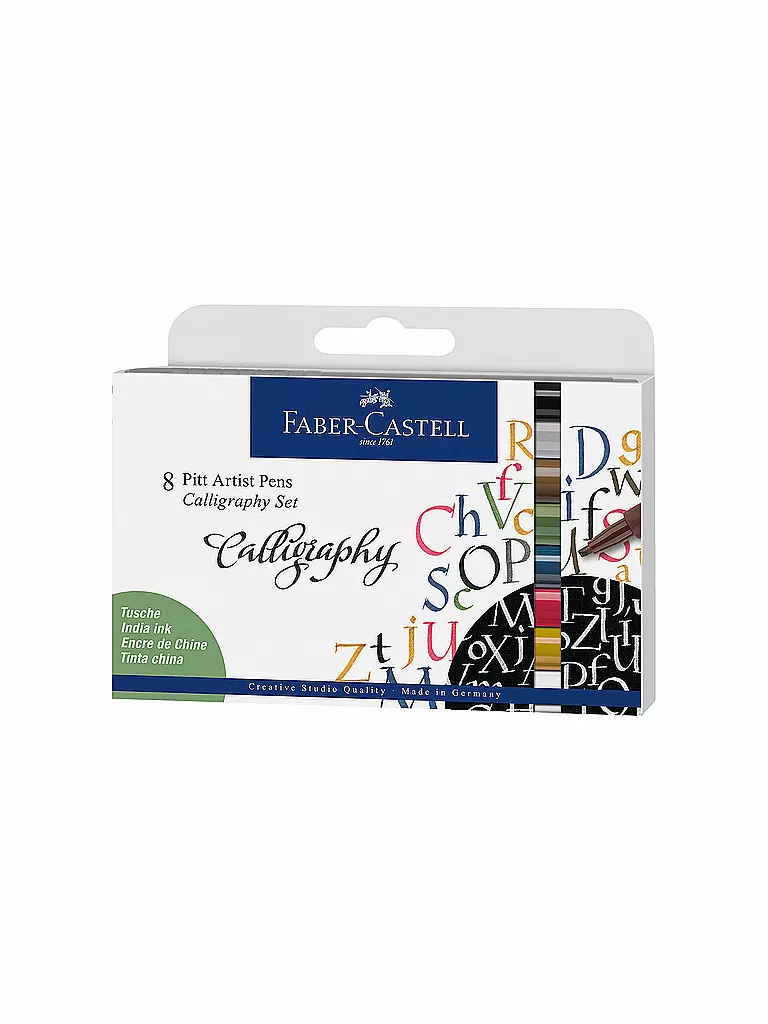 FABER-CASTELL | Pitt Artist Pen Calligraphy Stylo à encre de Chine, étui de 8 | Aucune couleur