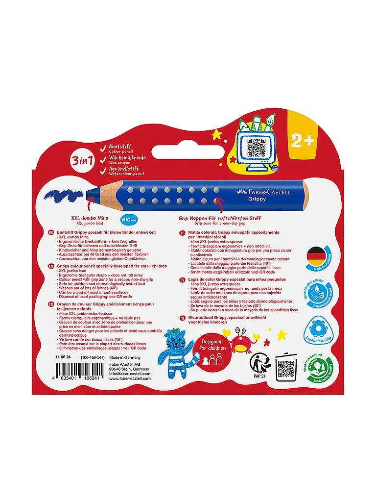 FABER-CASTELL | Set de 10 crayons de couleur Grippy | Multicolore