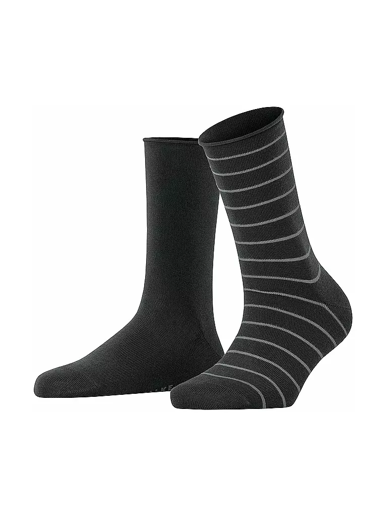 FALKE | Chaussettes sneakers Happy Stripe, lot de 2 noir | schwarz