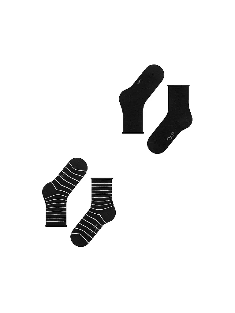 FALKE | Chaussettes sneakers Happy Stripe, lot de 2 noir | schwarz