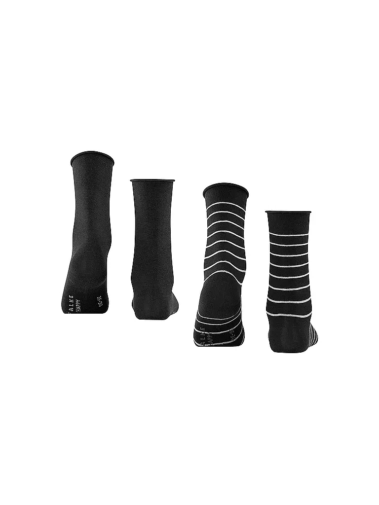 FALKE | Chaussettes sneakers Happy Stripe, lot de 2 noir | schwarz