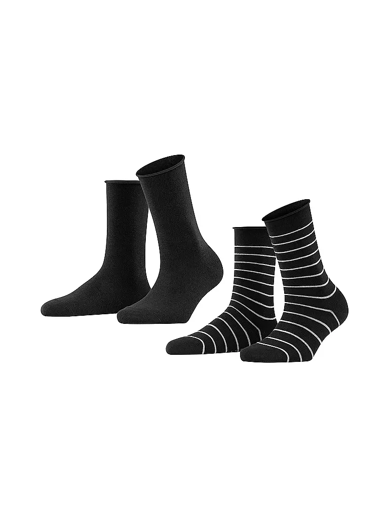 FALKE | Chaussettes sneakers Happy Stripe, lot de 2 noir | schwarz