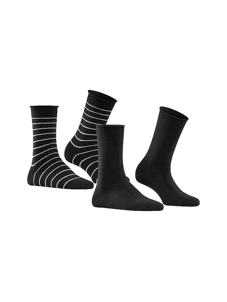 FALKE | Chaussettes sneakers Happy Stripe, lot de 2 noir | schwarz