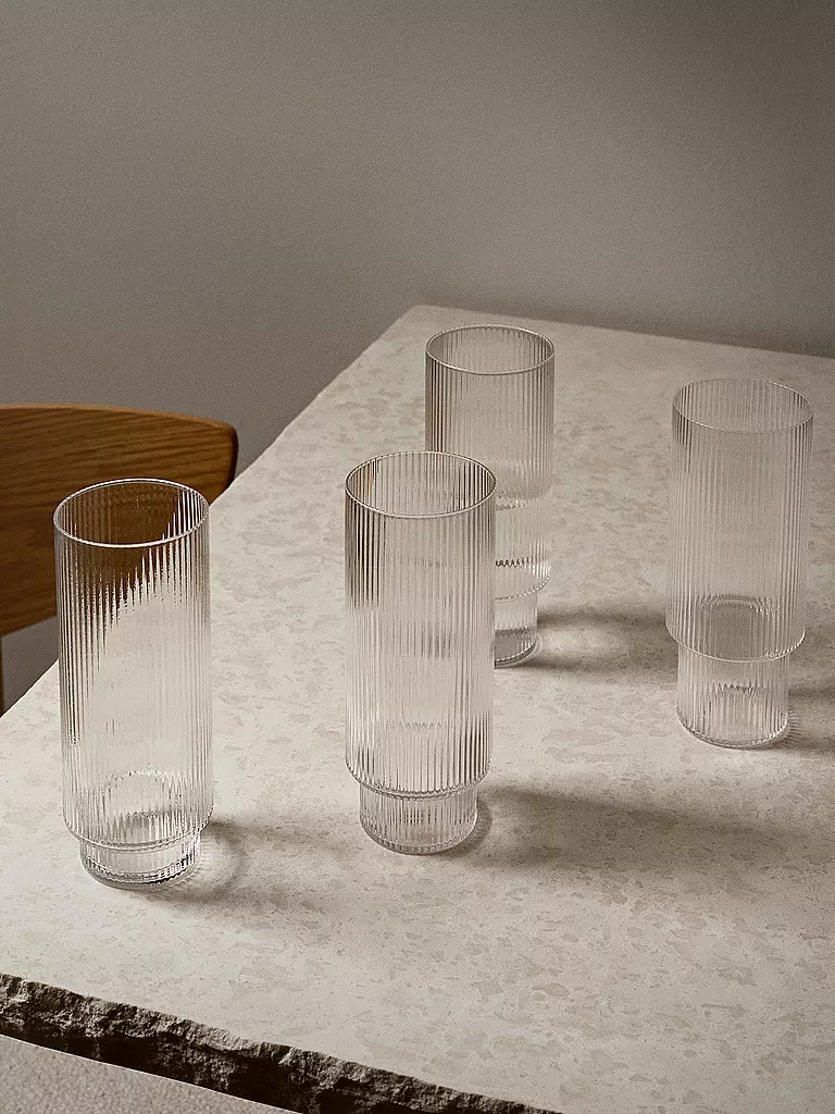 FERM LIVING | Lot de 4 verres à long drink RIPPLE | Transparent
