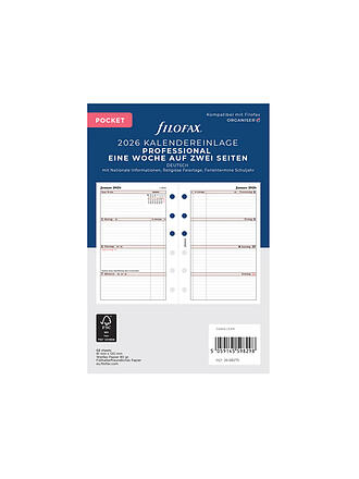 FILOFAX | Recharge d'agenda Professional Pocket Semaine Allemand 2026