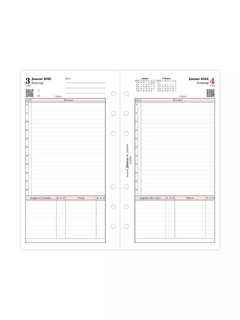 FILOFAX | Recharge d'agenda Journalier Professionnel Allemand Personal 2026 | Blanc