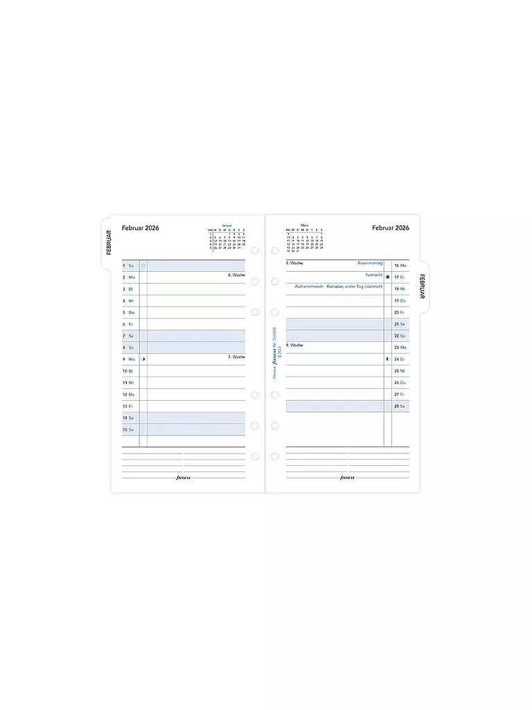 FILOFAX | Recharge d'agenda mensuelle Allemand Personal 2026 | Blanc