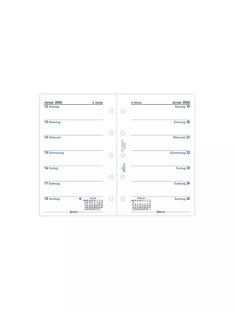 FILOFAX | Recharge d'agenda Mini Semaine Allemand 2026 | Blanc