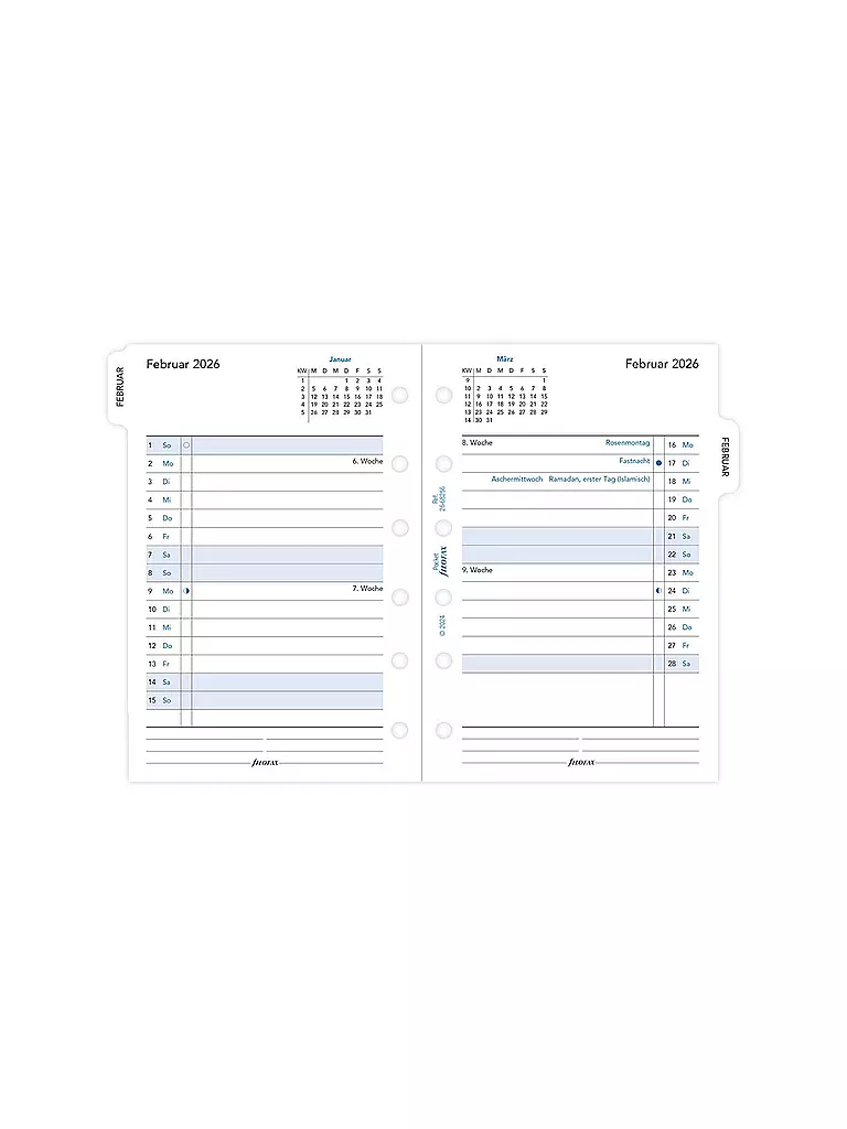 FILOFAX | Recharge d'agenda Pocket 2026 Mois Allemand | Blanc