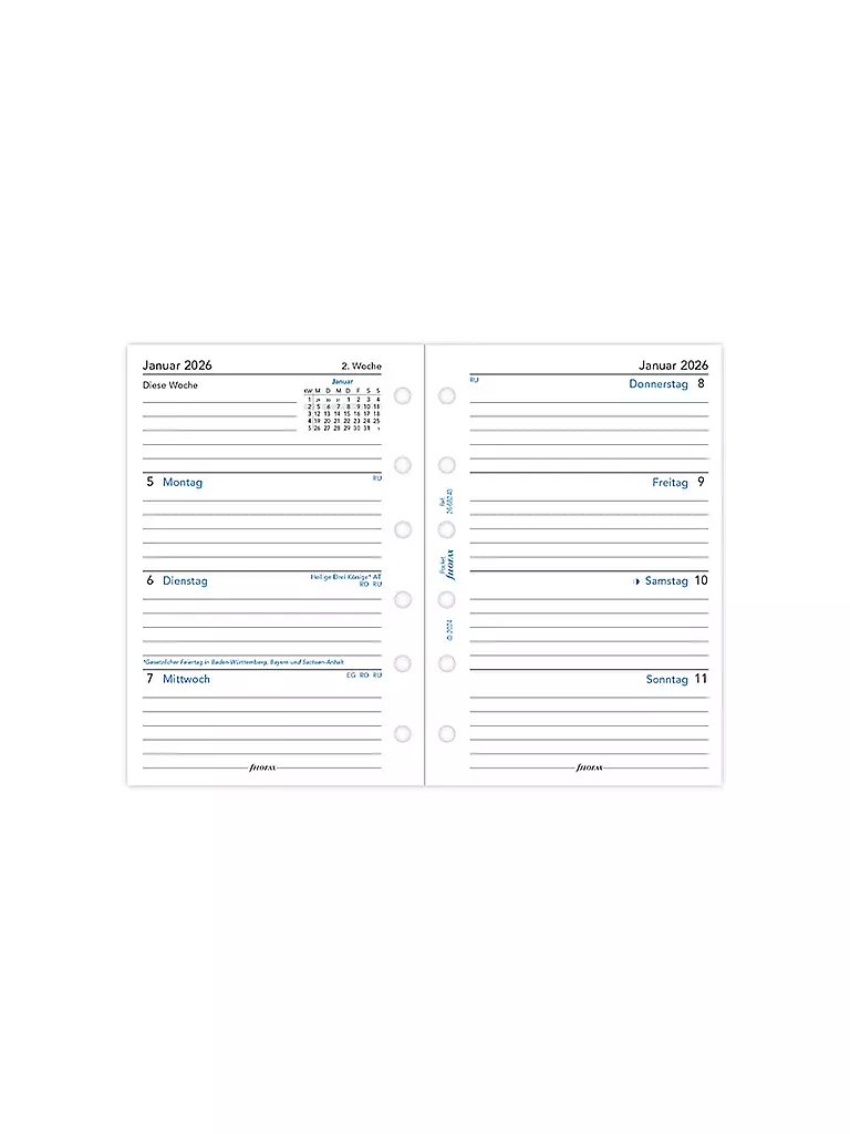 FILOFAX | Recharge d'agenda Pocket Semaine 2026 Allemand | Blanc