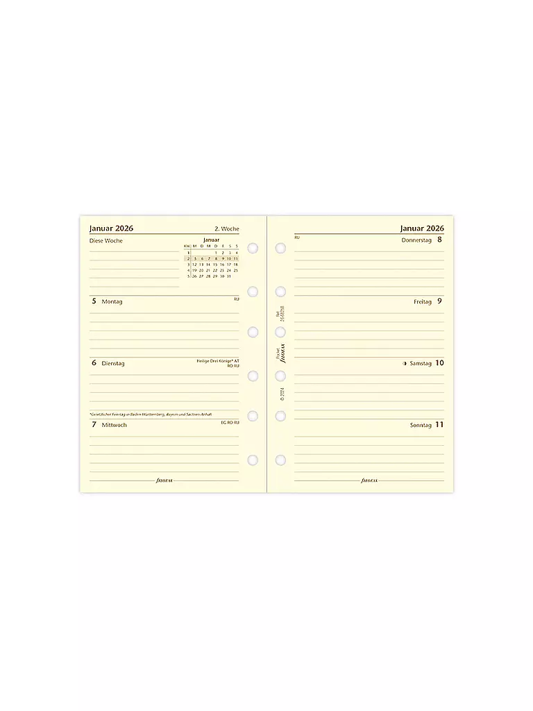 FILOFAX | Recharge d'agenda Pocket Semaine 2026 Allemand | Blanc