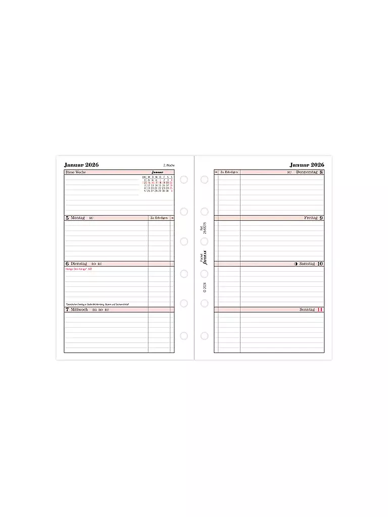 FILOFAX | Recharge d'agenda Professional Pocket Semaine Allemand 2026 | Blanc