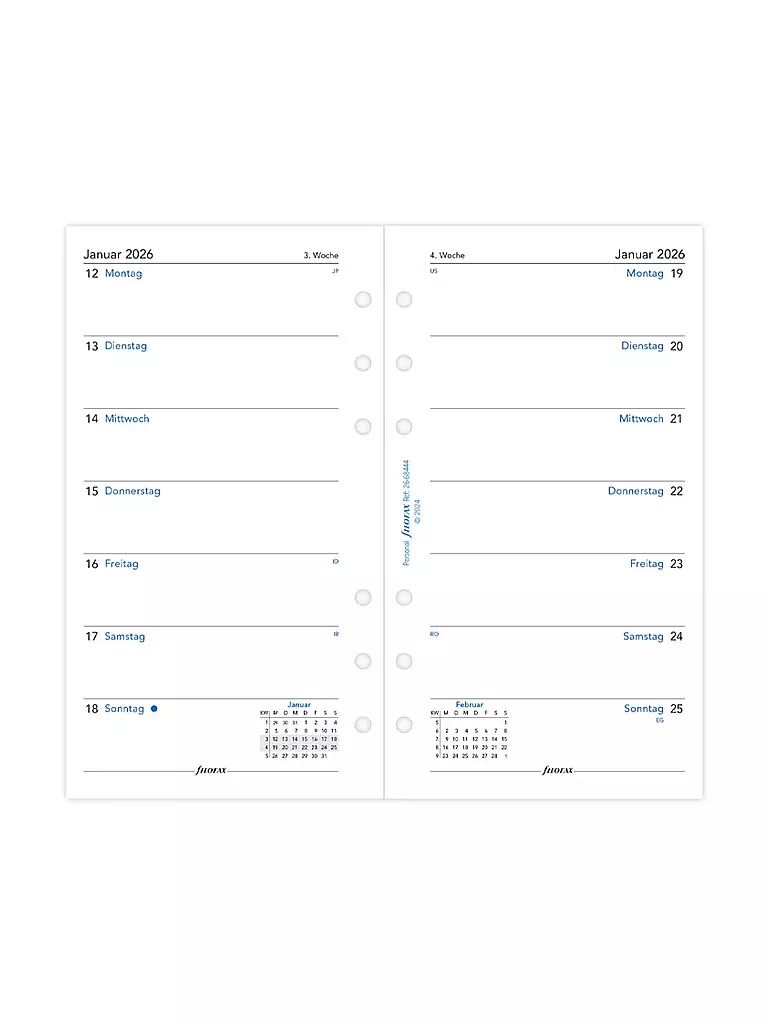 FILOFAX | Recharge d'agenda Semaine Allemand Personal 2026 | Blanc