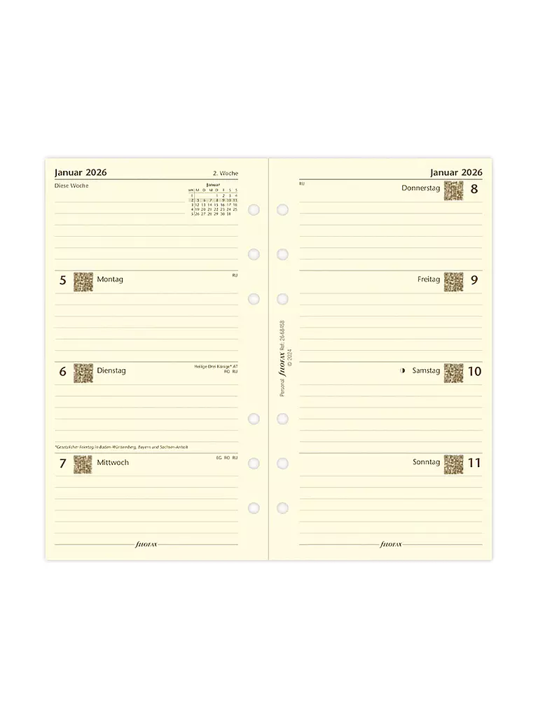 FILOFAX | Recharge d'agenda Semaine Allemand Personal 2026 | Blanc