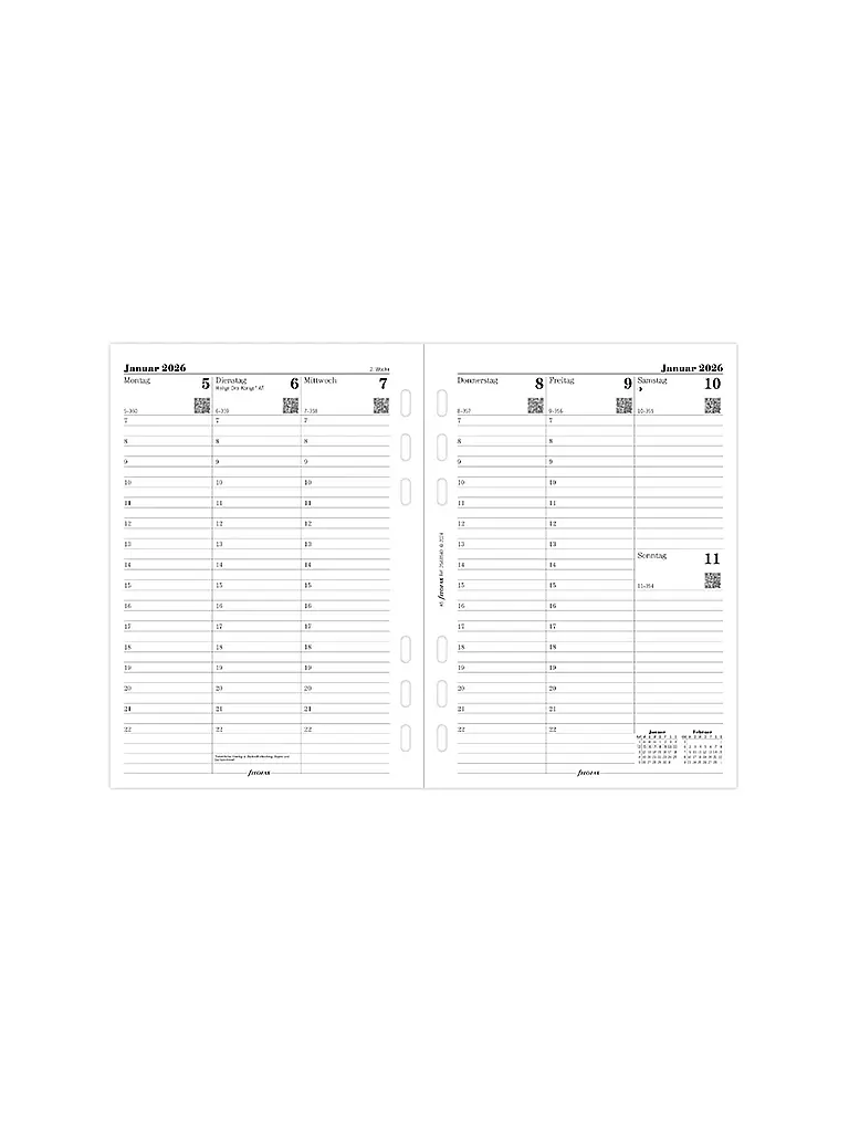 FILOFAX | Recharge de calendrier semaine allemand A5 Multifit 2026 | weiss