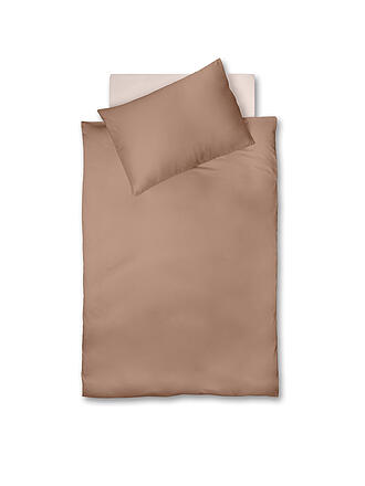 FLEURESSE | Parure de lit en satin ROYAL UNI 70x90cm / 140x200cm Marron clair