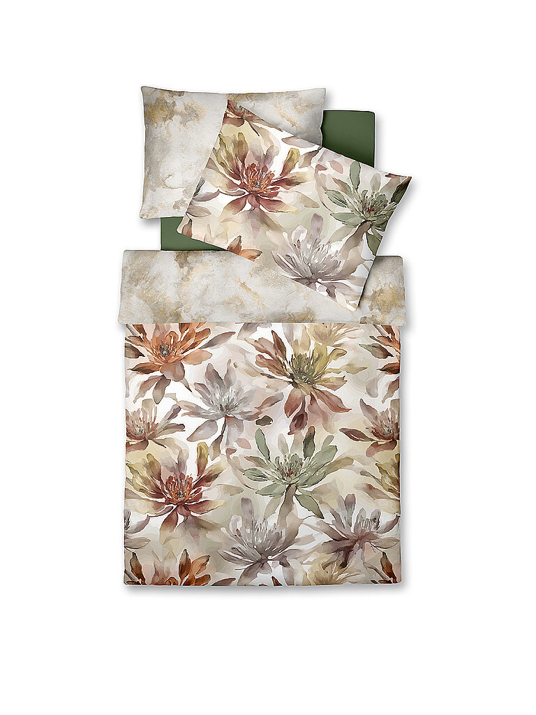 FLEURESSE Parure de lit en satin FLOWER ART 70x90cm/140x200cm Automne marron