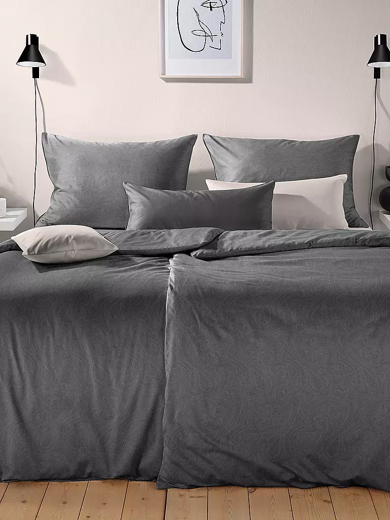 FLEURESSE | Linge de lit en damas OPAL 70x90cm/140x200cm Anthracite | grau