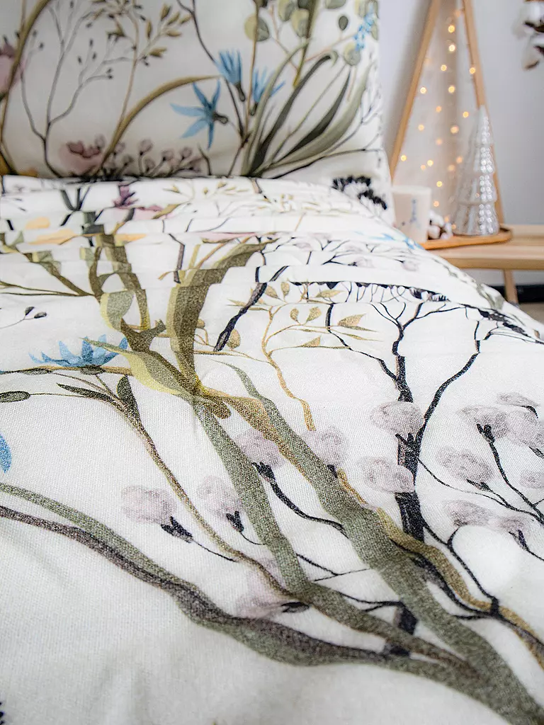 FLEURESSE | Linge de lit en flanelle VELVET 70x90cm/140x200cm Petites fleurs | Blanc