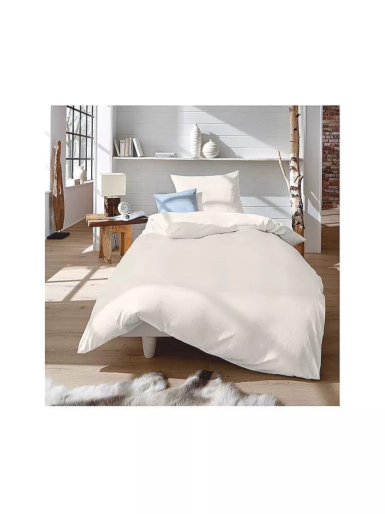 FLEURESSE | Linge de lit en jersey interlock 70x90cm/140x200cm Crème | Crème