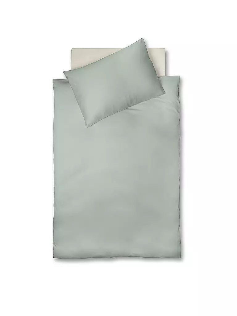 FLEURESSE | Linge de lit en jersey interlock 70x90cm/140x200cm Sauge | Vert clair