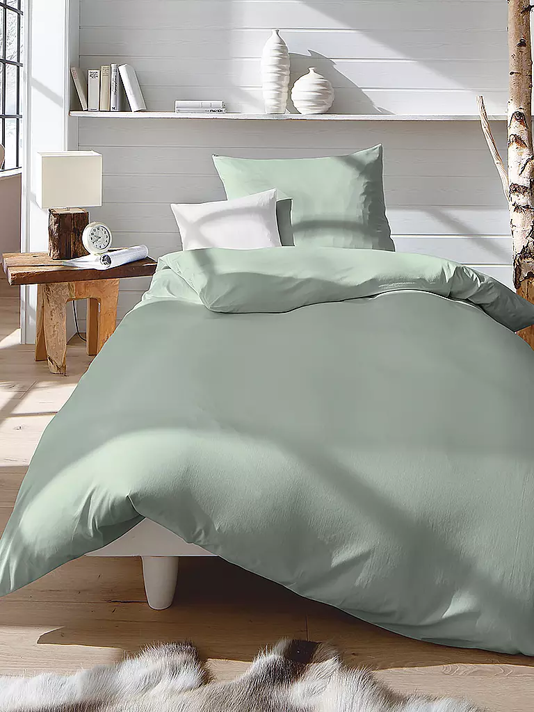 FLEURESSE | Linge de lit en jersey interlock 70x90cm/140x200cm Sauge | Vert clair