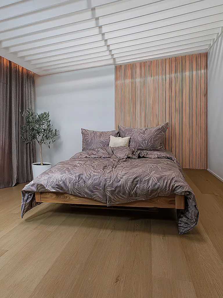 FLEURESSE | Linge de lit en satin 70x90cm/140x200cm MODERN GARDEN B Moka | Marron