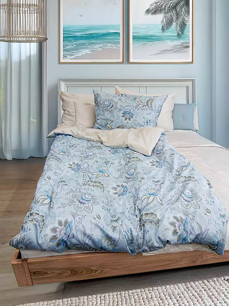 FLEURESSE | Linge de lit en satin MIAMI 70x90cm/140x200cm Bleu Poudré | hellblau
