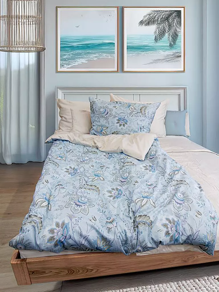 FLEURESSE | Linge de lit en satin MIAMI 70x90cm/140x220cm Bleu Poudre | Bleu clair
