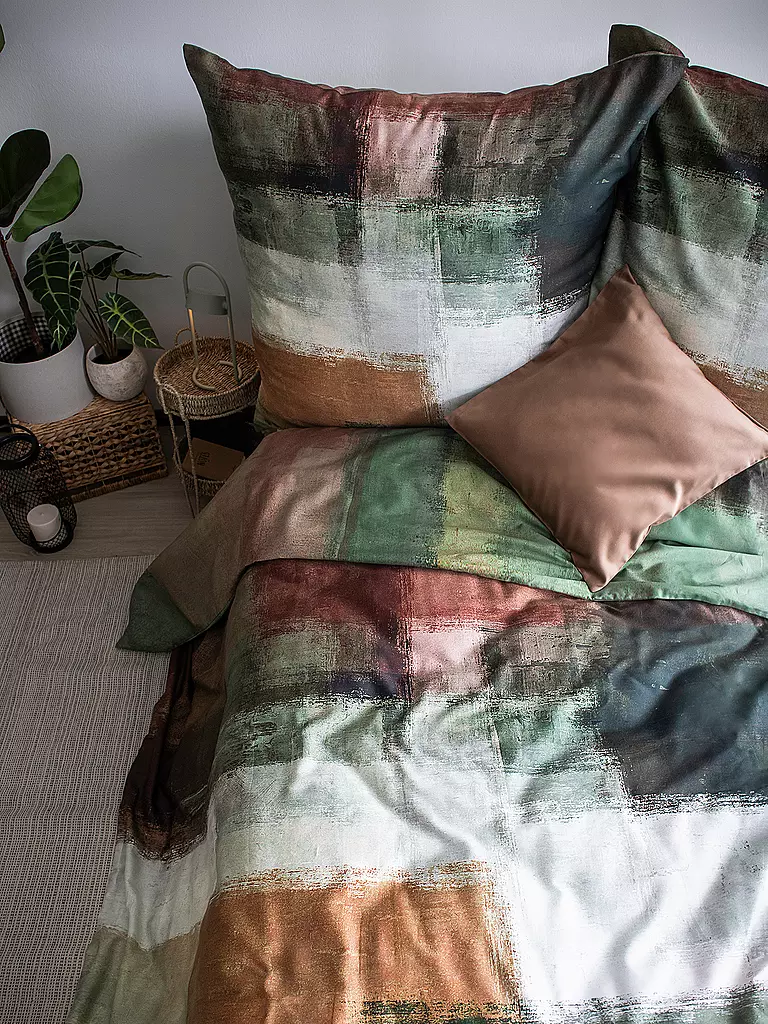 FLEURESSE | Linge de lit en satin MODERN ART 70x90cm/140x220cm Stone | Gris clair