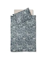 FLEURESSE | Parure de lit en satin 70x90cm/140x200cm MODERN GARDEN B Taupe | Bleu foncé