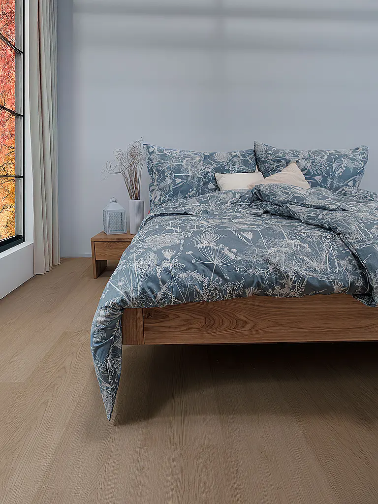 FLEURESSE | Parure de lit en satin 70x90cm/140x200cm MODERN GARDEN B Urban Blue | Bleu foncé