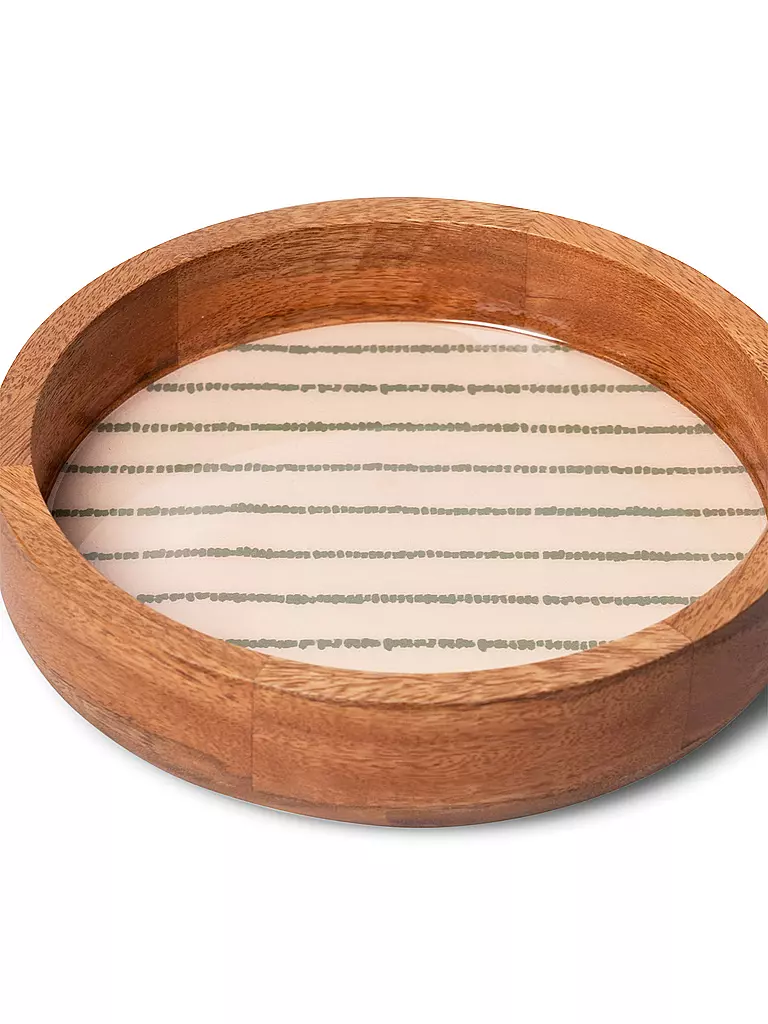 FYNCH-HATTON | Holztablett 22cm klein SINGA Leaf Green Stripe | dunkelgrün