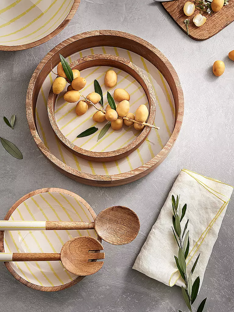 FYNCH-HATTON | Plateau en bois 22cm petit SINGA Lemon Stripe | gelb