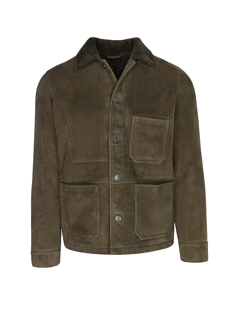 Veste en peau lainée olive 48