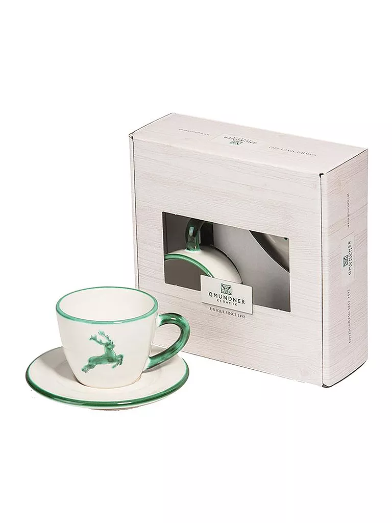 GMUNDNER KERAMIK | Tasse und Untertasse - Espresso for you Gourmet - 2-tlg "Grüner Hirsch" | grün