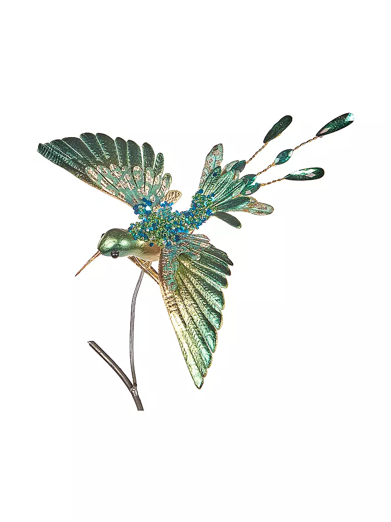 GOODWILL | Dekofigur Kolibri mit Clip 20cm grün/gold | petrol