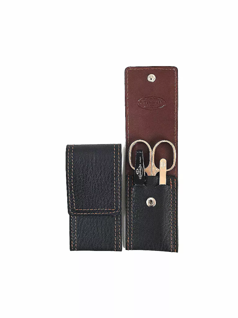 HAMMANN | Set de manucure de voyage dans un étui en cuir (marron foncé, 3 pièces) | braun