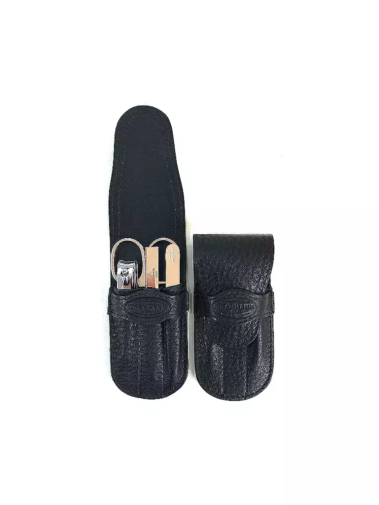 HAMMANN | Set de manucure de voyage dans un étui en cuir de cerf (Noir, 4 pièces) | schwarz