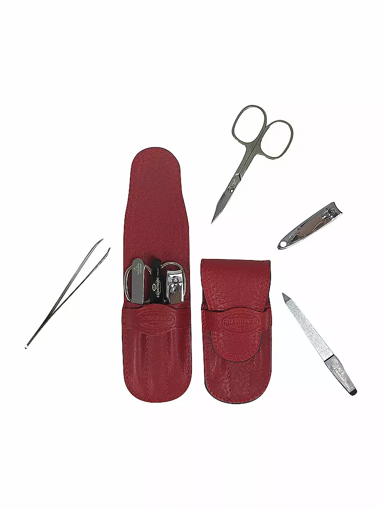 HAMMANN | Set de manucure de voyage en cuir (rouge, 3 pièces) | Rouge