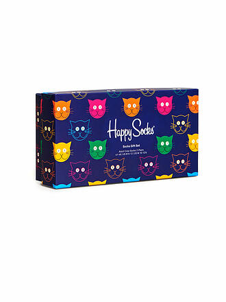 HAPPY SOCKS | Coffret cadeau de chaussettes pour hommes MIXED CATS, lot de 3, 41-46 marine