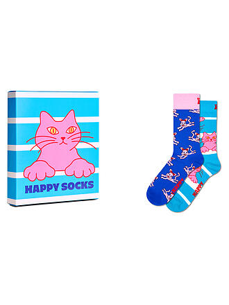 HAPPY SOCKS | Chaussettes Femme CATS Lot de 2 Paires 36-40 bleu clair