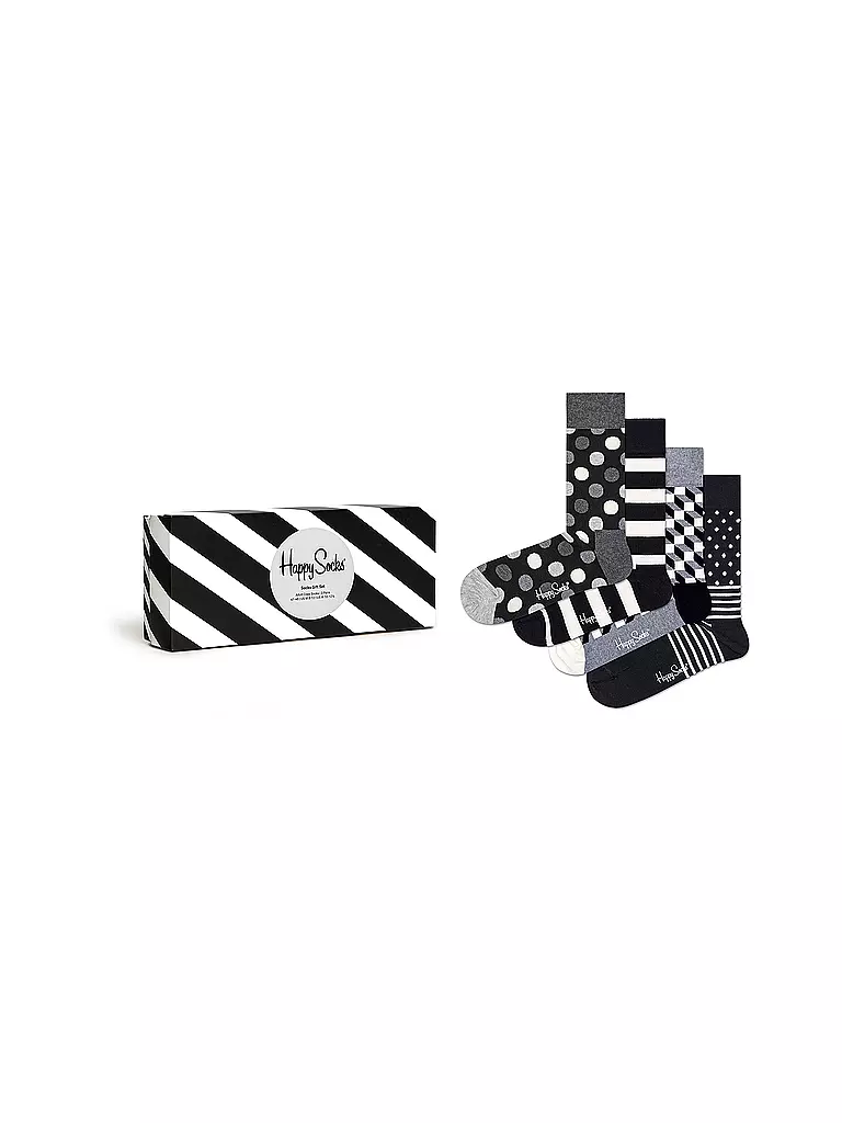 HAPPY SOCKS | Chaussettes femme, lot de 4 CLASSIC BLACK & WHITE noir | Noir