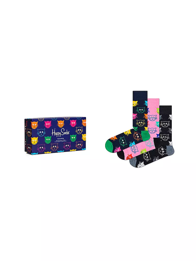 HAPPY SOCKS | Coffret cadeau chaussettes pour femmes MIXED CAT lot de 3 paires 36-40 marine | dunkelblau