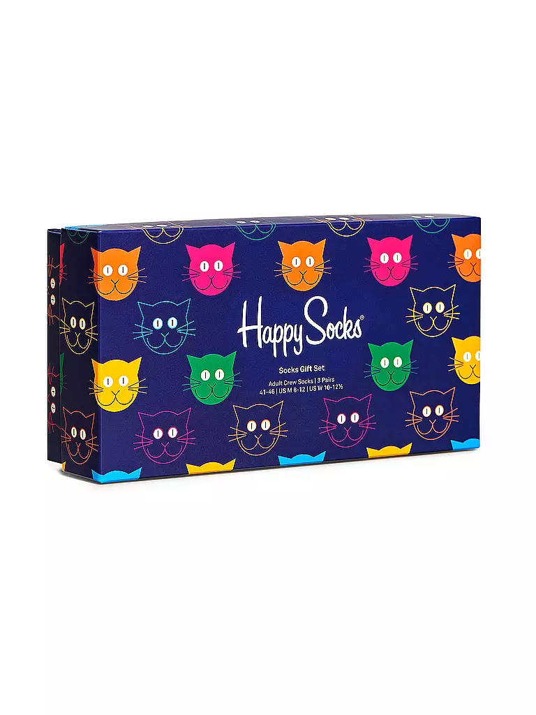 HAPPY SOCKS | Coffret cadeau chaussettes pour femmes MIXED CAT lot de 3 paires 36-40 marine | dunkelblau